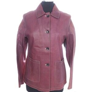 Latini Maria Vittoria Fireze Leather Coat Wine Mottled Short UK 42 US 8.5 New